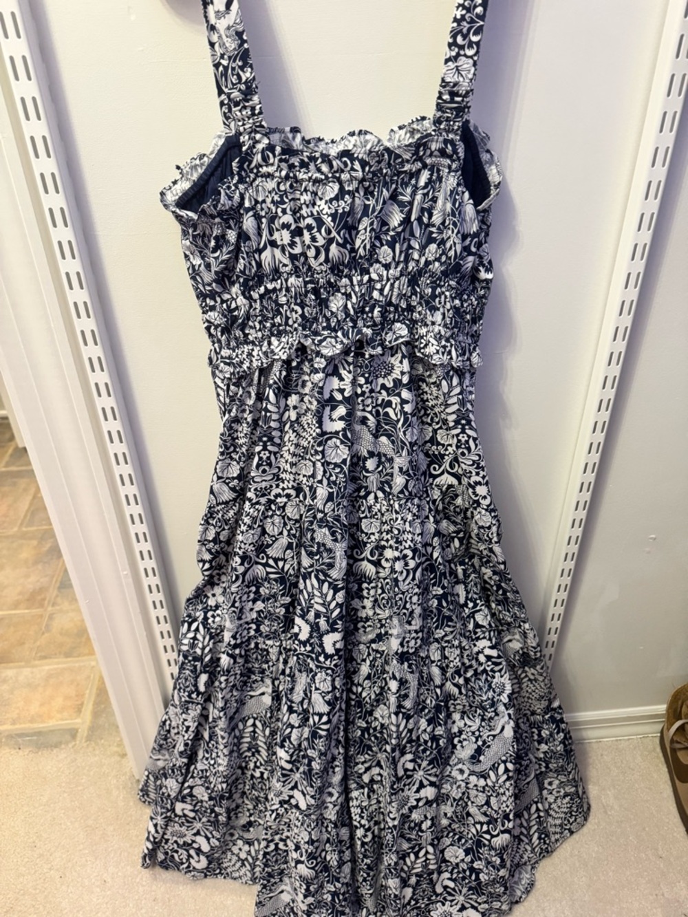 J. Crew Navy and White Floral-Trim Sundress
